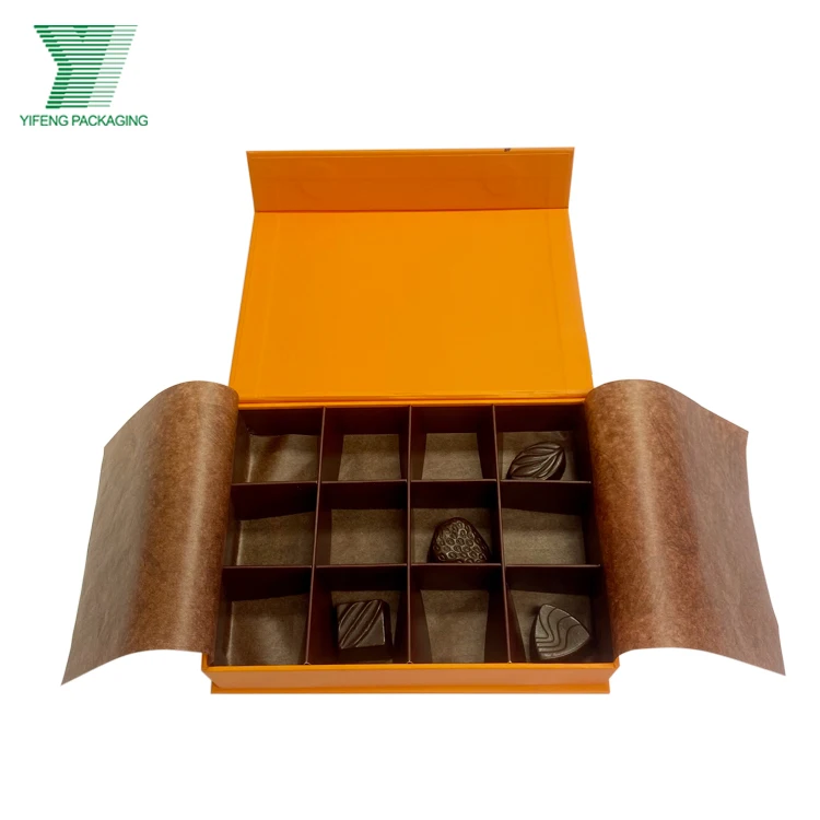 Luxury Fancy Custom Handmade 9pcs 25pcs truffles Chocolate box orange Praline Bar Candy Gift Packaging Box Chocolate Box
