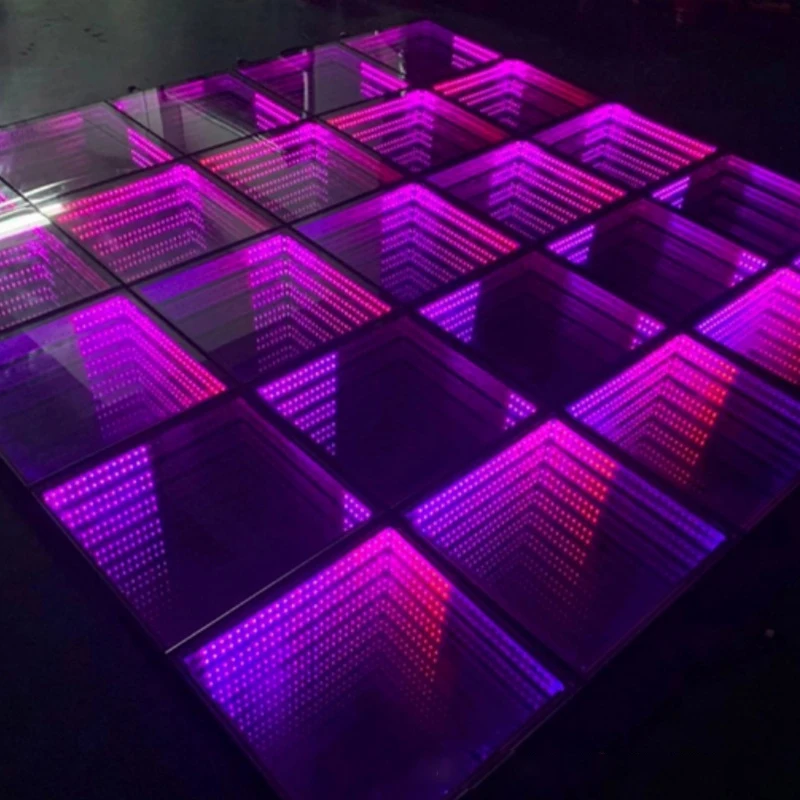 3d infinity mirror led dance floor tiles glass panel dmx night club rgb light up led dance floor magnetic for wedding
