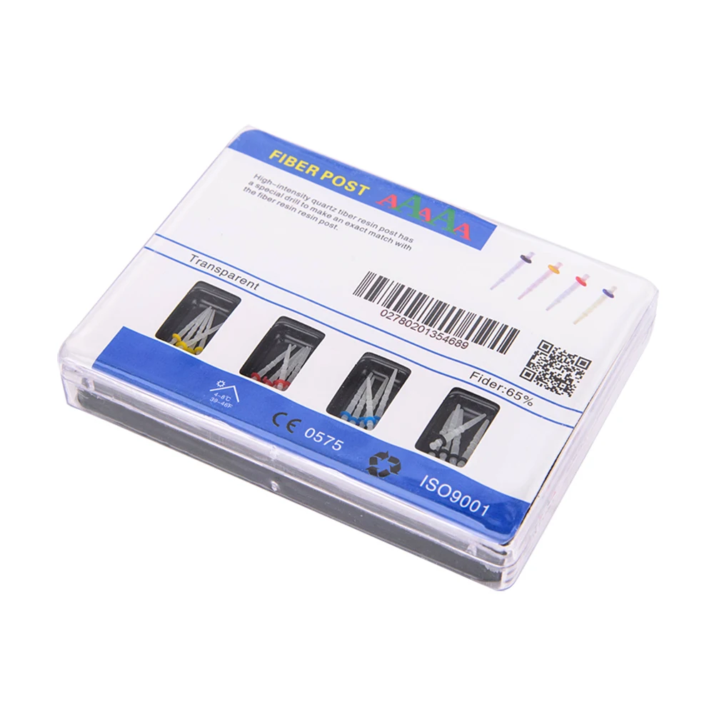 Dental Glass Fiber Post with Drill Screw Kits 4 Sizes x 5 Posts + 4 Drills