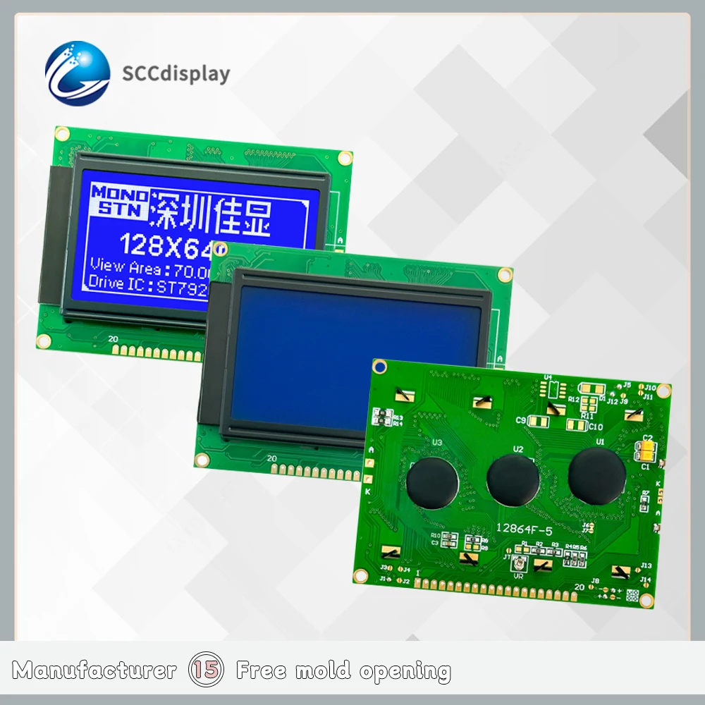 wholesale industrial control 128X64 graphic lcd JXD12864F-5 STN Blue negative monochrome lcd display With Chinese font library