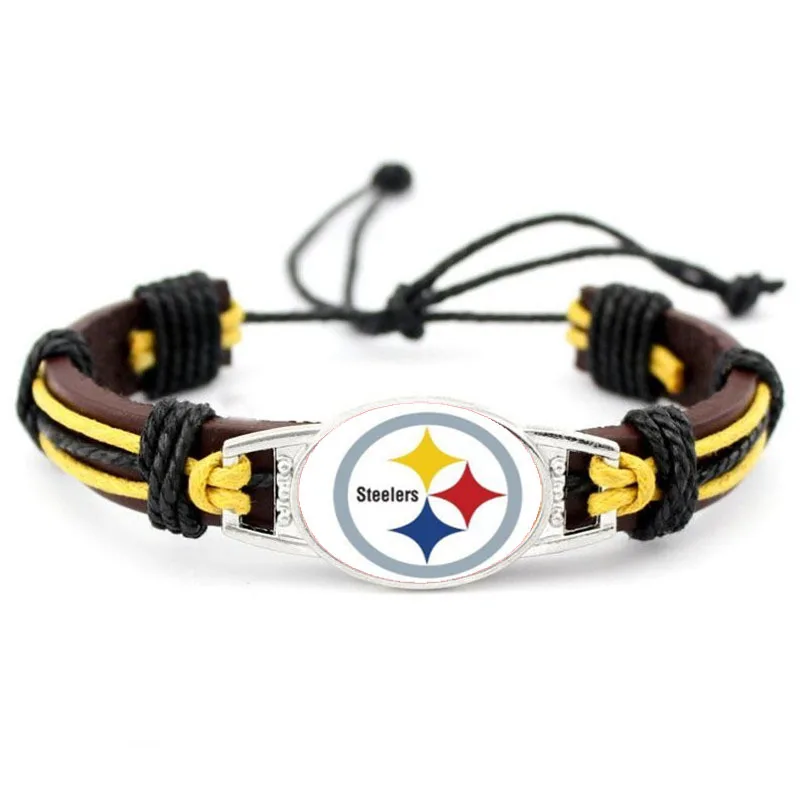 New custom 32 designs American football bracelet glass cabochon charm adjustable leather bracelet