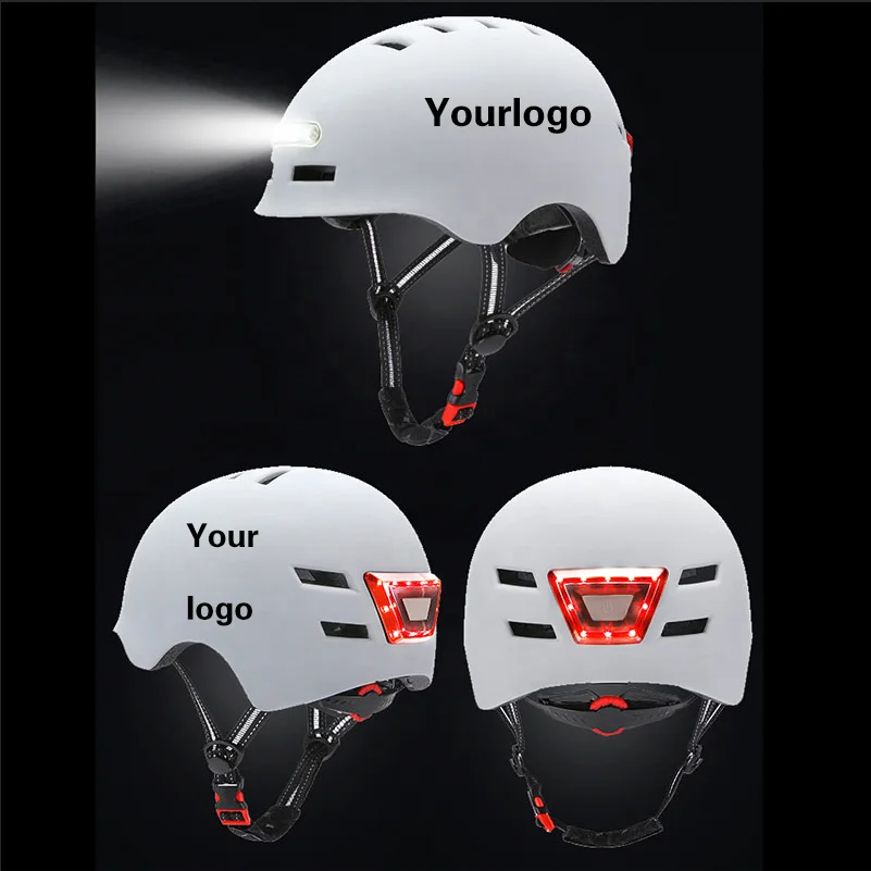 Пользовательский логотип для мужчин и женщин, розовый, синий, черный, белый, Casco, скейтборд, Электрический скутер, шлем с сигнальным светом