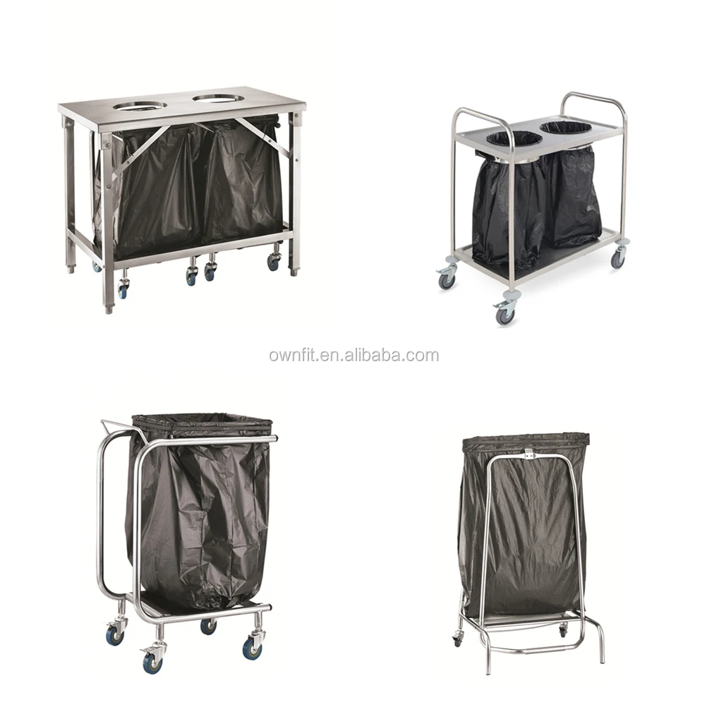Commercial Cleaning Trolley For Dust Bag Stainless Steel Hospital Garbage Cart Knocked-down foot operated waste trash