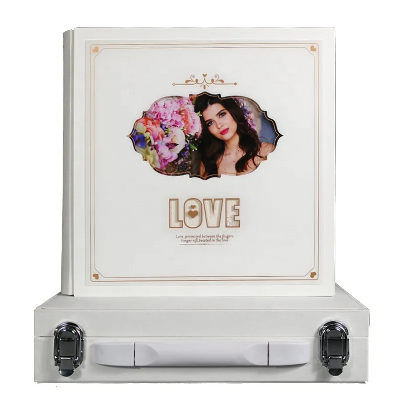 Embedded leather photo album soft foam linen photo album with box