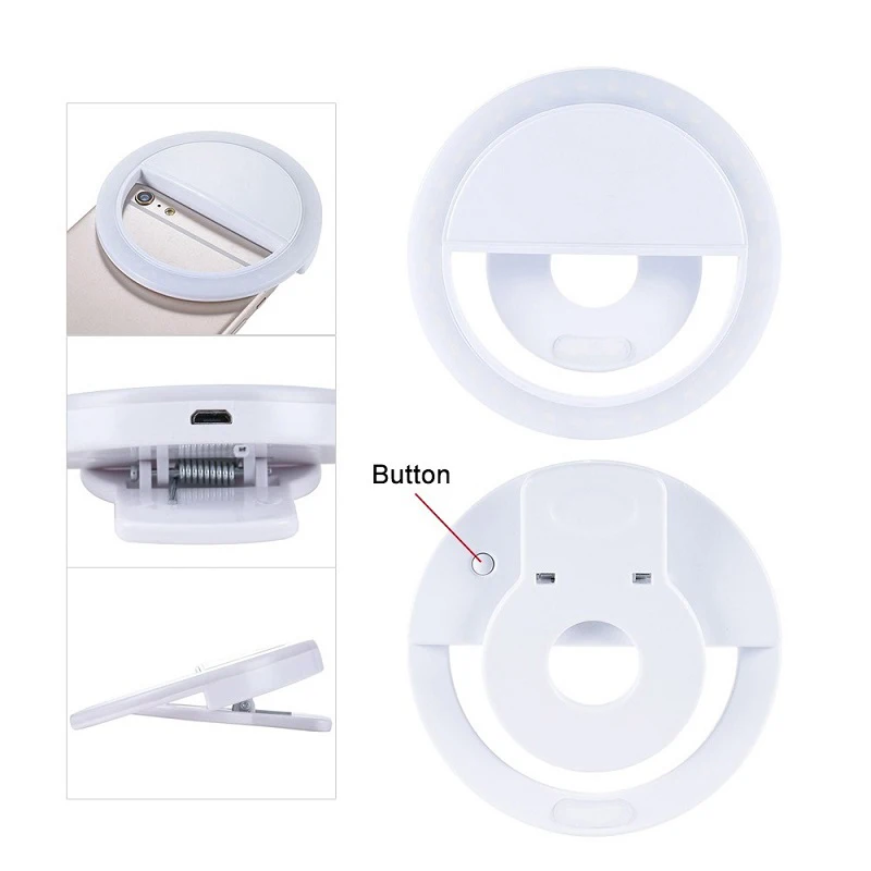 Led Portable Flash Selfie Ring Light Camera Clip-on Mobile Phone Led Selfie Ring Light Video Night Enhancing Led Selfie Lights