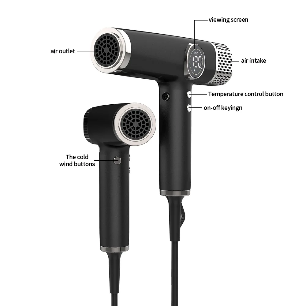 High Speed LED Screen Display Low Noise NTC Constant Temperature Blow Hair Machine Hair Dryer (100-110V US  Plug)