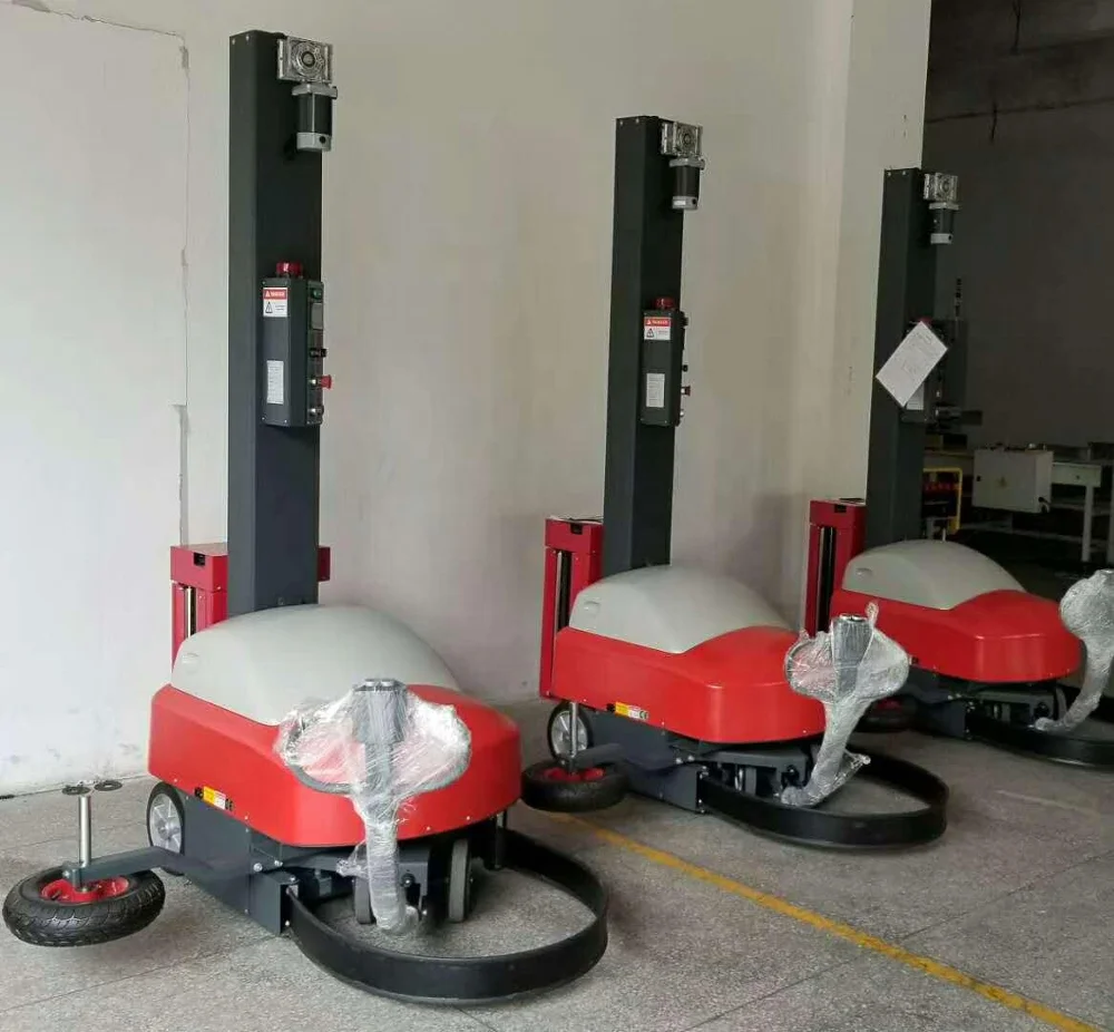 Mobile pallet stretch film wrapper machine robot