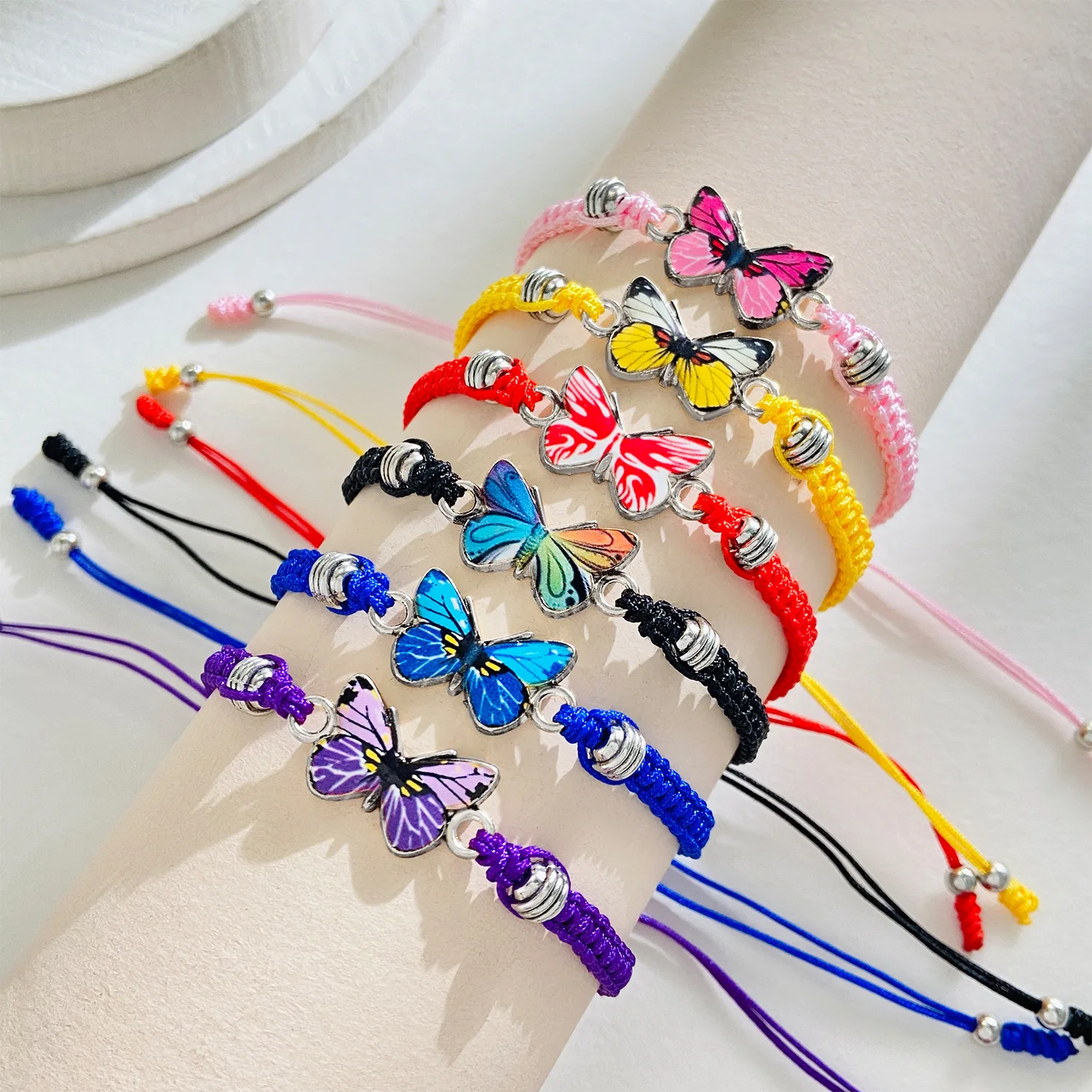 Hot sale Color enamel Butterfly bracelet Hand woven adjustable knot friendship couple butterfly women bracelet