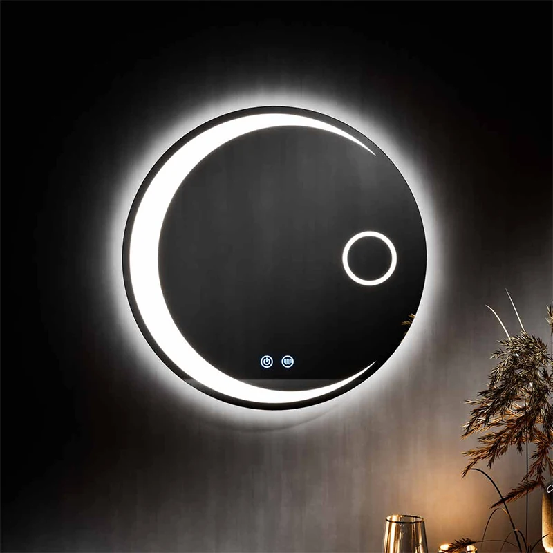 Настенное украшение на заказ современный сенсорный экран противотуманный круглый светодиодный умный зеркало для ванной комнаты