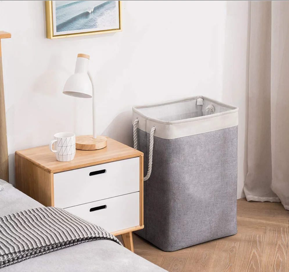 Large Laundry Basket Collapsible Laundry Bag Cotton Linen Laundry Hamper Folding Washing Bin for Clothes