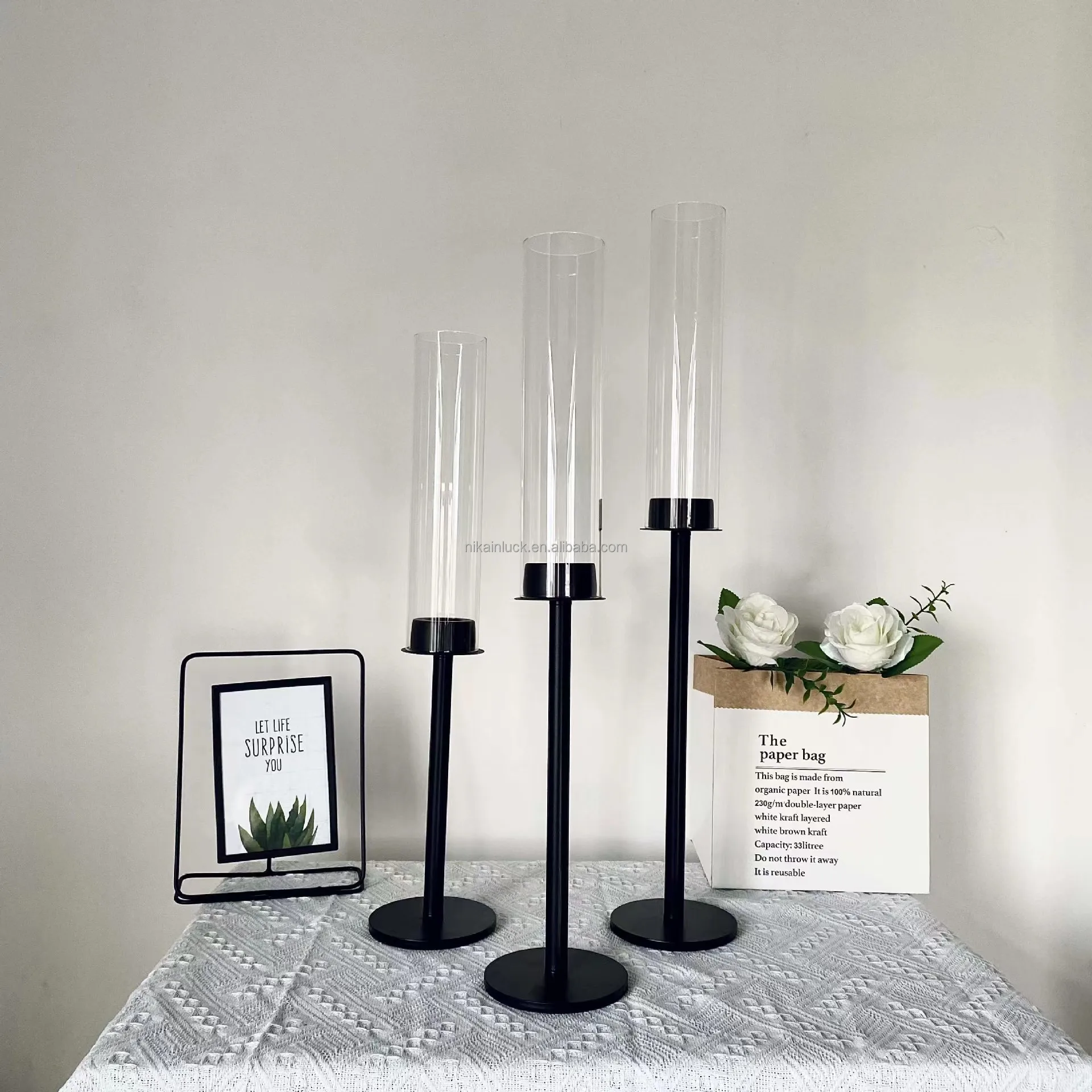 Gold Taper Candle Holder Centerpiece for Wedding