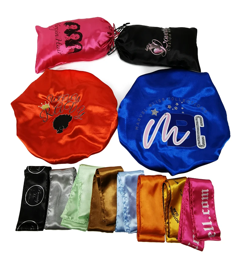 Custom logo women unisex sleep cap designer hair satin silk bonnets private label