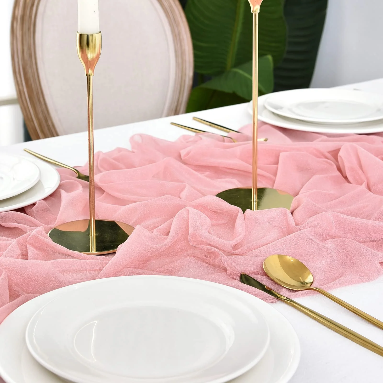 Wholesale 10ft Dusty Rose Pink New Chiffon Table Runner Sheer Table Runners for Wedding Table Decoration