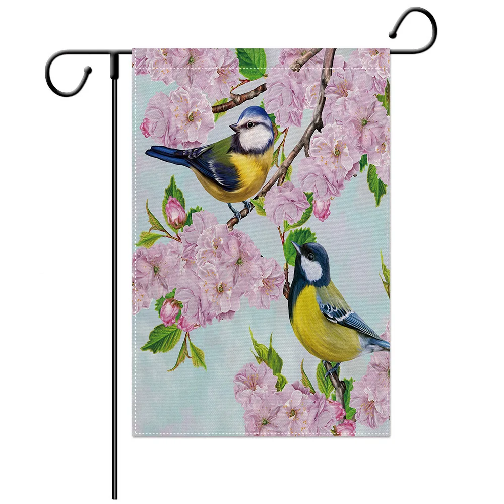New Style Seasonal Spring Bird Flower Parrots Print Custom Decoration Garden Flag