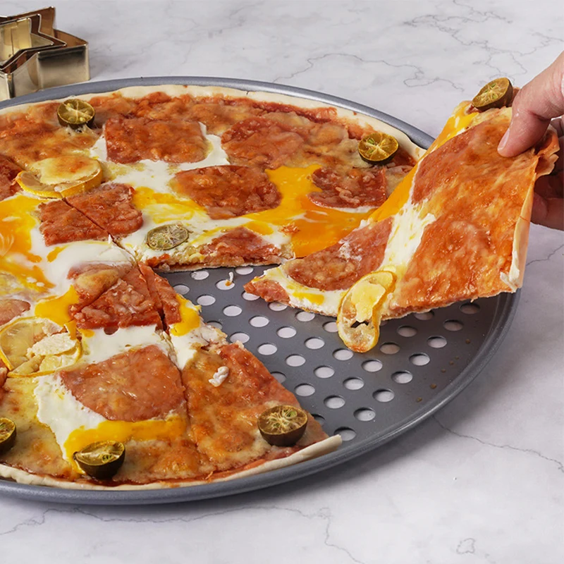 14.5 inch Carbon steel perforated pizza pan baking tray nonstick round pizza pan with holes