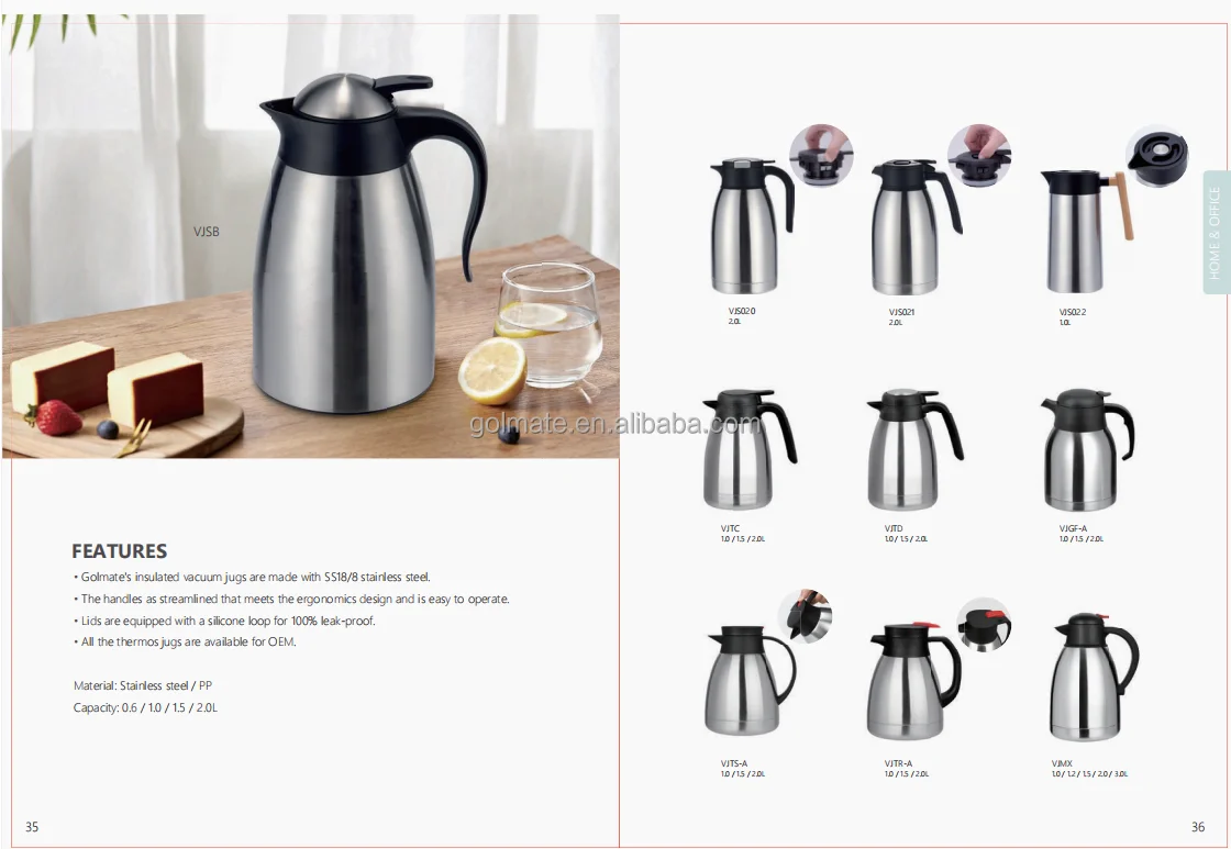 1L 1.5L 2L Double Wall 304 Stainless Steel Wine Coffee Thermal Carafe