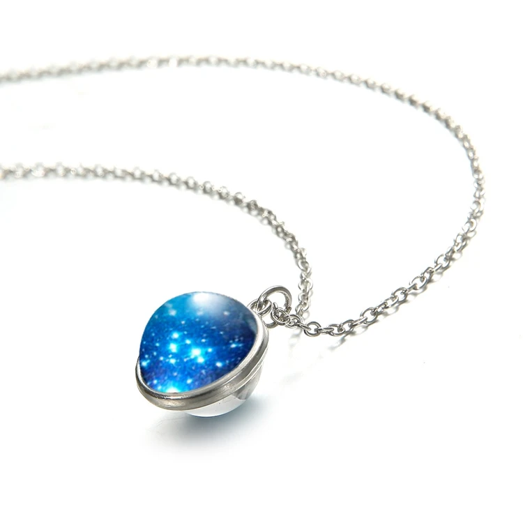 SX-41 Wholesale Neck Jewelry Fashion Women Solar System Star Glass Universe Ball Pendant Necklace