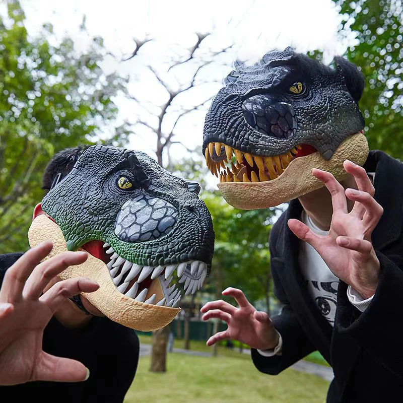 QS 2023 New Arrival Open Mouth Realistic Electric Plastic Halloween Dinosaur Head Mask Toys With Sound Kids Adults Party Toys