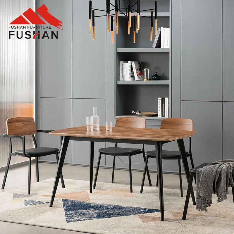 high quality modern simple style dining table with metal frame commerical wooden table