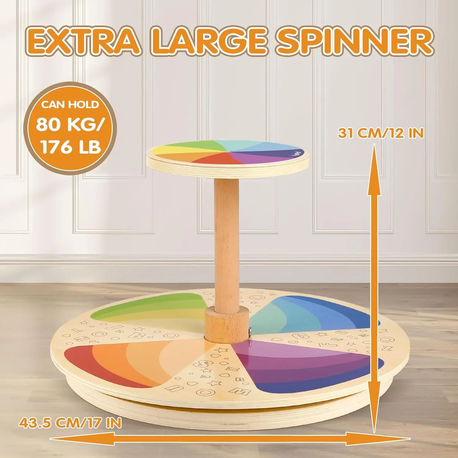 202405 Wooden Spinner Seat - Sit and Spin - Bigger Size - Classic Spinning Activity Toy for Toddlers All Ages