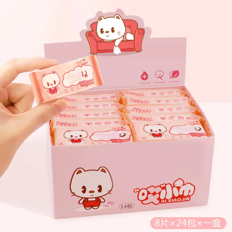 Whosale Mini 8 Sheets 24 Packs Baby Wet Wipes Portable Wet Tissue Wipe Disposable Flushable Wet Wipes For Travel