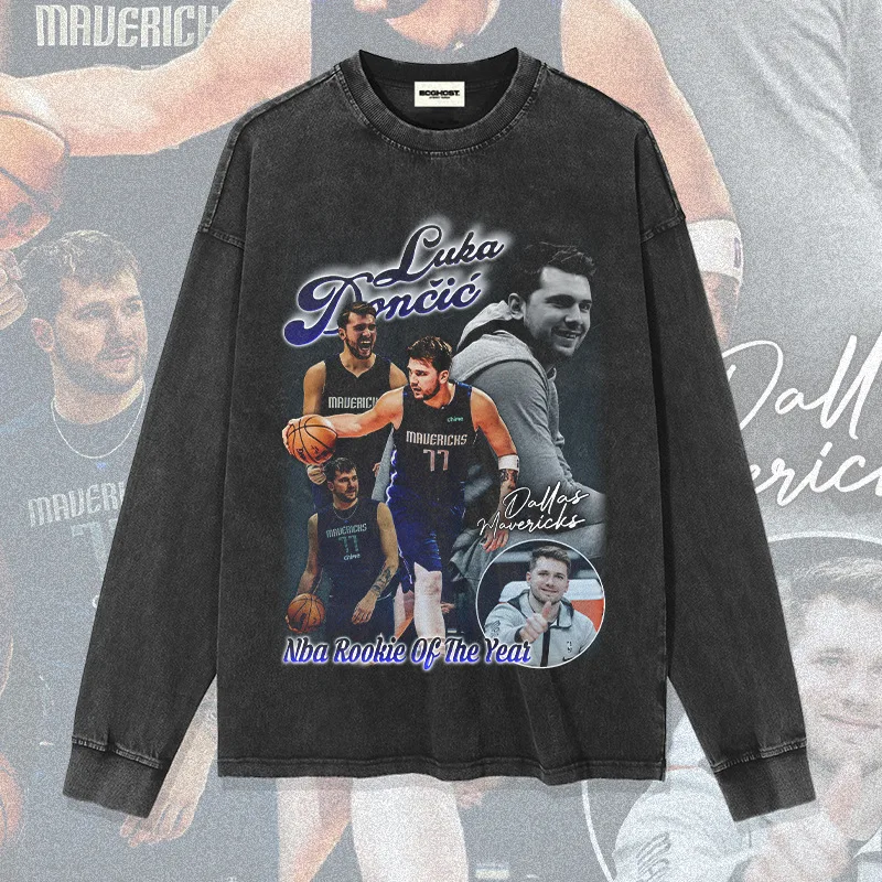 Luka Doncic Graphic Printed 250GSM 100%Cotton Short Sleeve Heavyweight Oversized Acid Washed Streetwear Vintage T Shirts