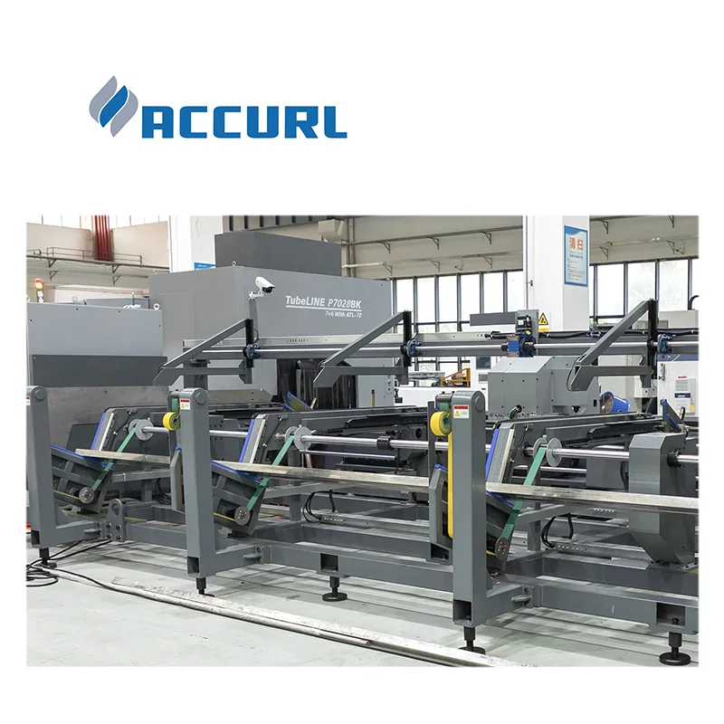 ACCURL TubeLINE laser tube cutting machine 80mm diameter metal pipe laser cutting machine with two chucks automatic feeding