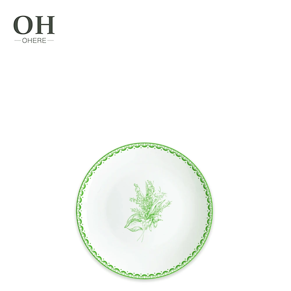 Green Floral Dinner Set Country Style Plate Set Dinnerware Luxury Bone China Tableware for Catering&Rental&Event