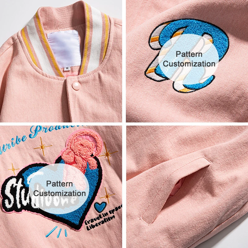 Pattern custom baseball crop jacket brown original baseball jacket