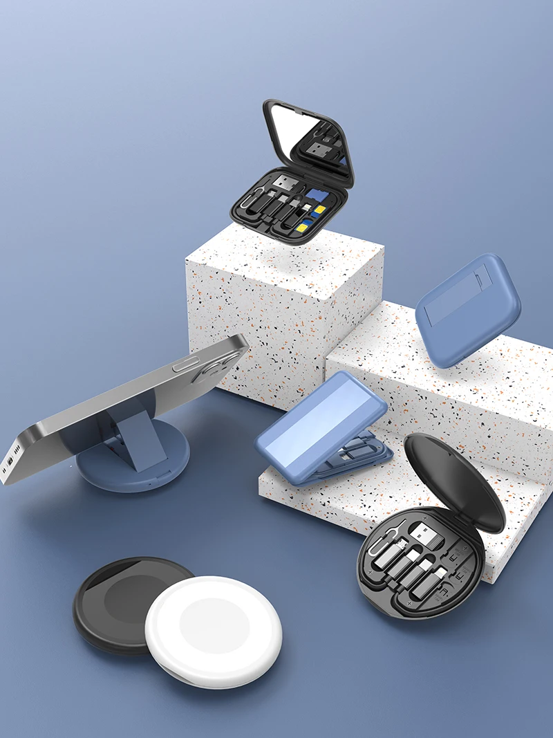 Multi Functional  Travel SD Card  6 in 1 Cable Case Storage Box OTG Adapter Magnetic Micro Type C Charging USB Cable