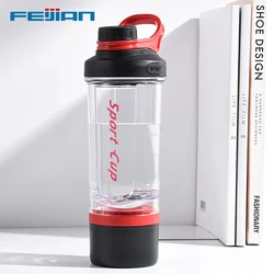 FEIJIAN 620ml  Sport Three-layer Plastic Water Bottle Whey&Nutrition Protein Powder Mixing Leak-proof Shaker Bottle