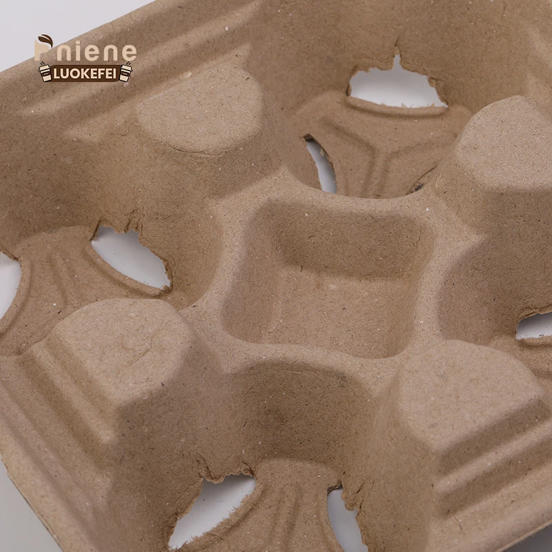 Reusable Cup Carrier Coffee Tea Hot Drink Paper Pulp Cup Holder 4 Compartment Takeaway Carrier Tray
