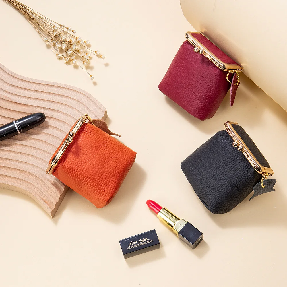 AndoBag Mini Lipstick Holder for Women Solid Color Fashion Kiss Lock Key Storage Pouch Portable Coin Purse Pendant