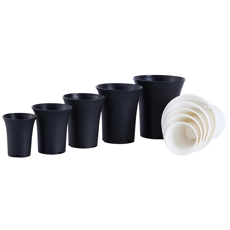 Brief Black White Flower Pot Plastic Succulent Plant Pot Thick Matt Round High Waist Flower Pot