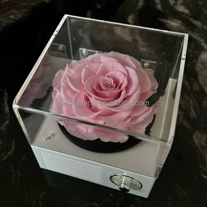 wholesale preserved rose music box gift crystal ball flower music box phonograph christmas rose music box
