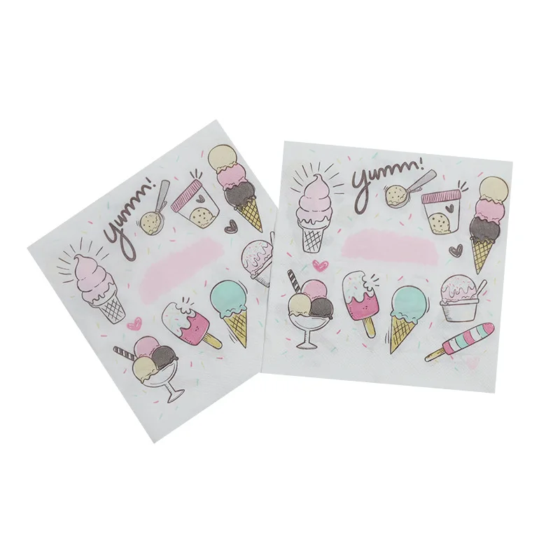 Ice Cream Pattern Cartoon Styles Pure Wood Pulp Custom Beautiful Paper Napkins