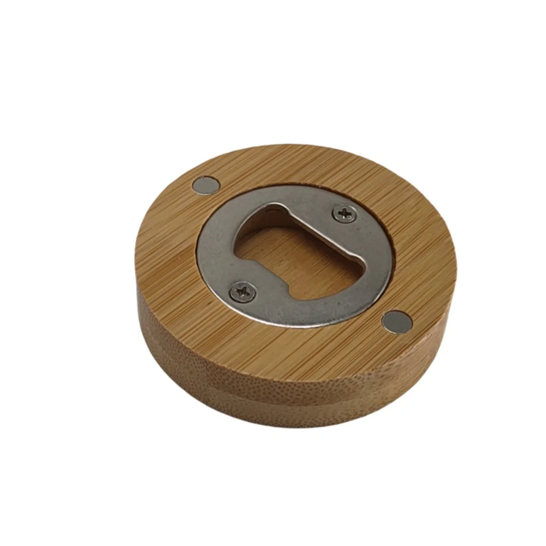 Bamboo Round Bottle Opener Beer Can Driver With Magnet