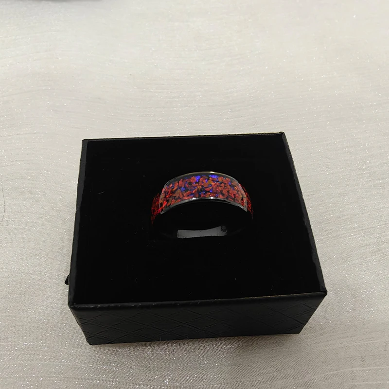 wholesale dropping Hot Selling 6mm 8 mm Red Opal wedding Black steel hammered Dome Black carbide tungsten ring