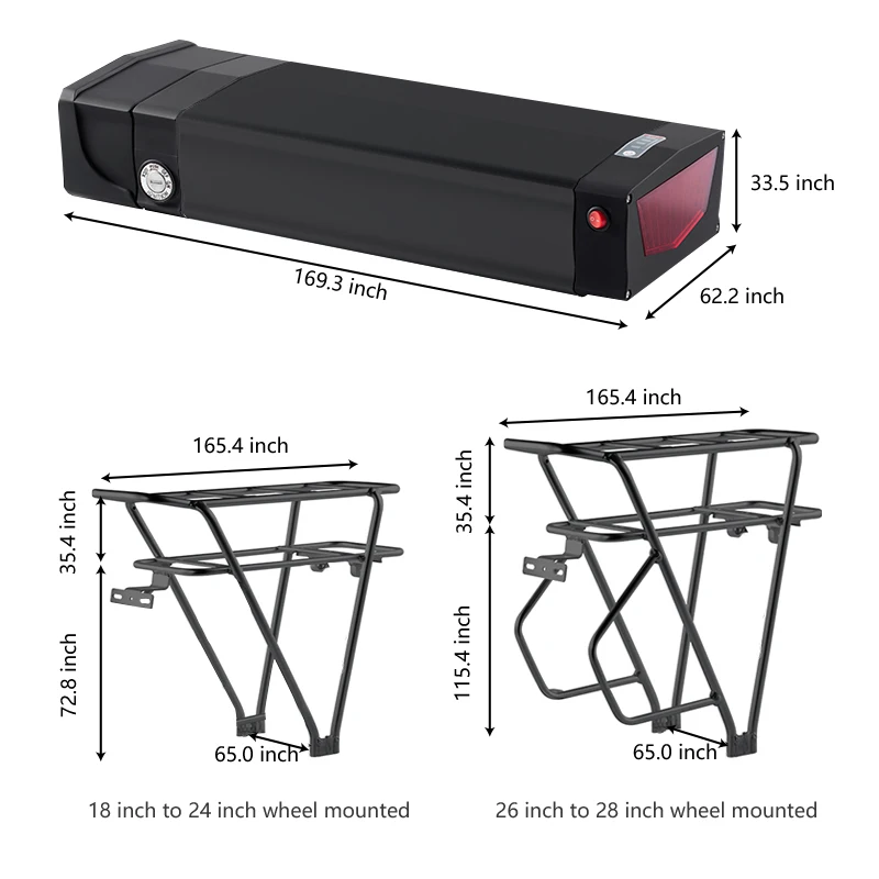 Аккумуляторы для задней стойки 36v 48v 52v 20ah 30ahBattery Pack Электрический Bike18650 Литиевый ПЕРЕЗАРЯЖАЕМЫЙ электрического велосипеда