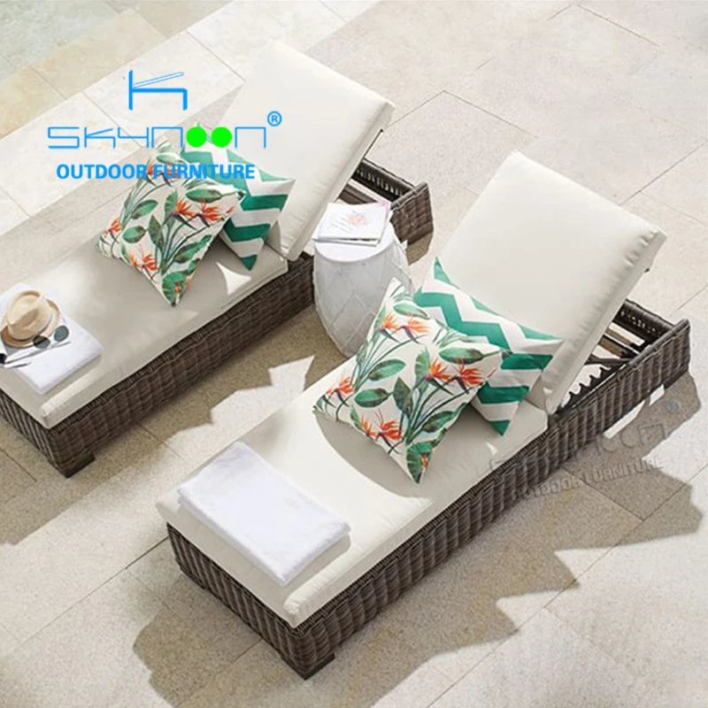 Latest designed Luxury modern design beach sun lounger All weather rattan sunbed Leisure Style wicker chaise lounge(13044T)