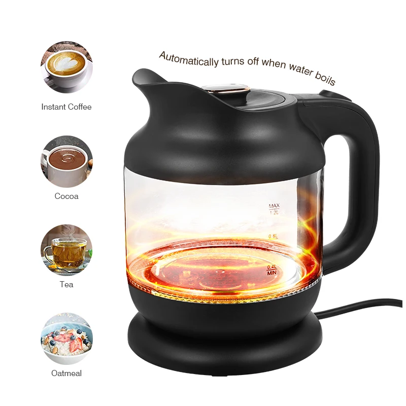 Hot Selling 1.2L Wholesale Hotel Glass 360 Cordless Household Appliances Electric Kettle OEM ODM Water Boiler