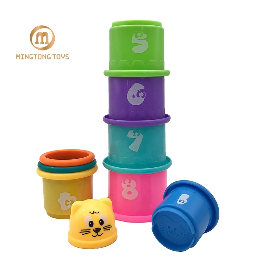 Wholesale cheap new children plastic beach game bathtub toys colorful round stacked cup