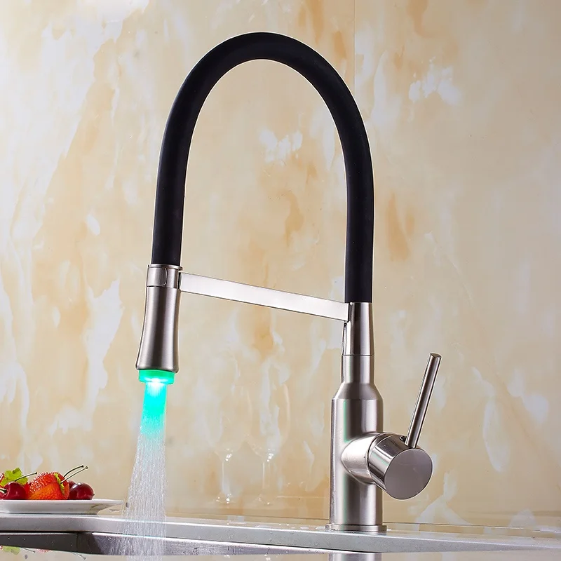 Torneira Cozinha Single Handle Hot Cold Water Copper Black Silicone Tube Pull Down Touch Brass Kitchen Sink Faucet