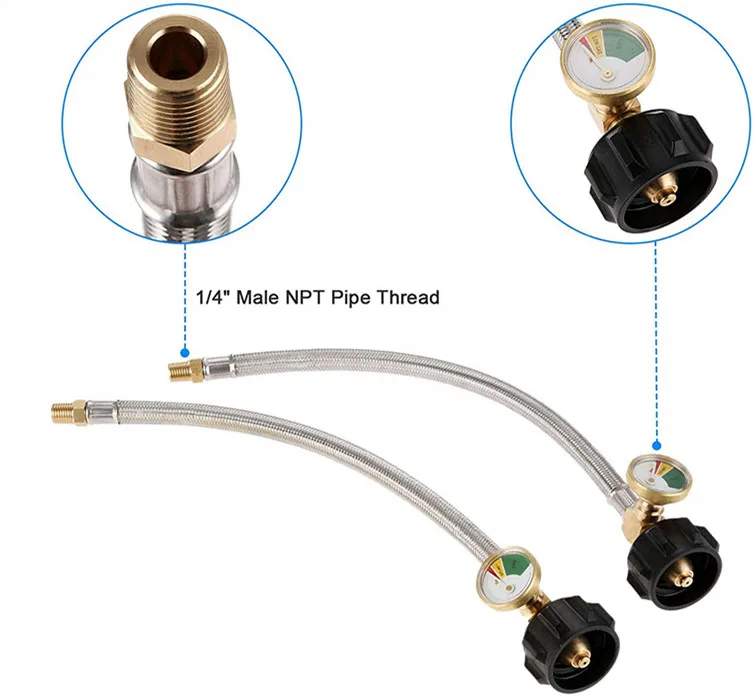 camping trailer RV propane pigtail hose with gauge meter