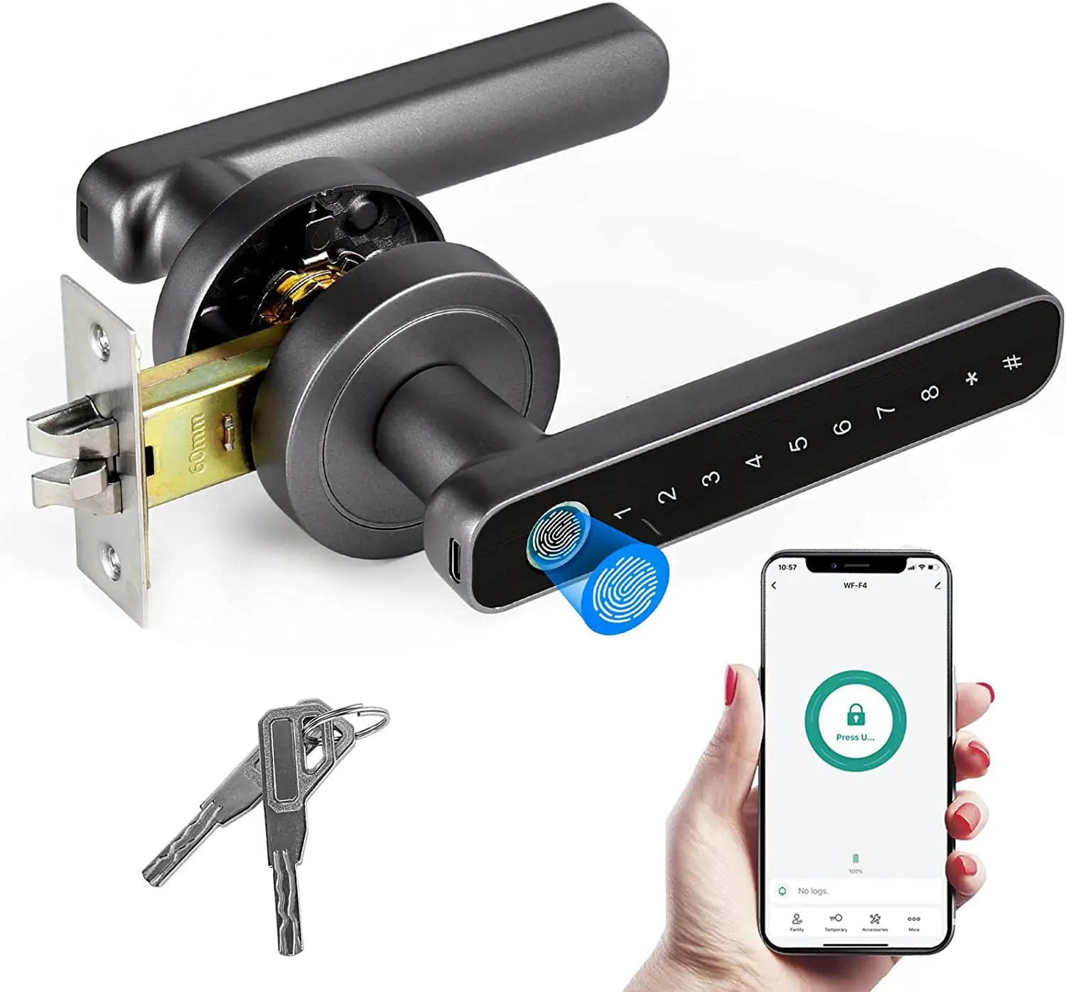 Tuya APP Keys Security Electric Digital Smart Locks New Phone Body Fingerprint Steel locker lock fingerprint door lock