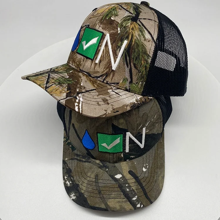 Outdoor 6 panel cotton trucker cap with normal embroidery men camo pattern trucker hat for sports