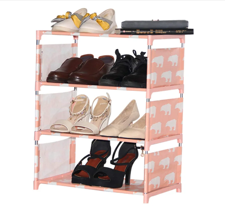 Portable Folding Metal Shoe Racks Multilayer Non Woven Fabric Combination Dustproof Simple Shoes Shelf Storage Cabinet