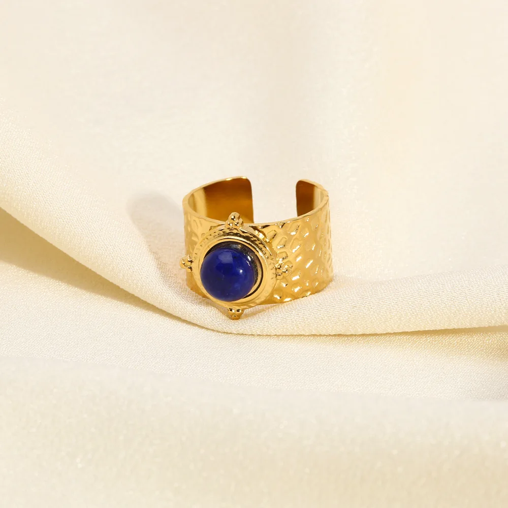 Fashion Natural Agate Red Gemstone Water Diamond Hammer Adjustable Stainless Steel Ring For Women