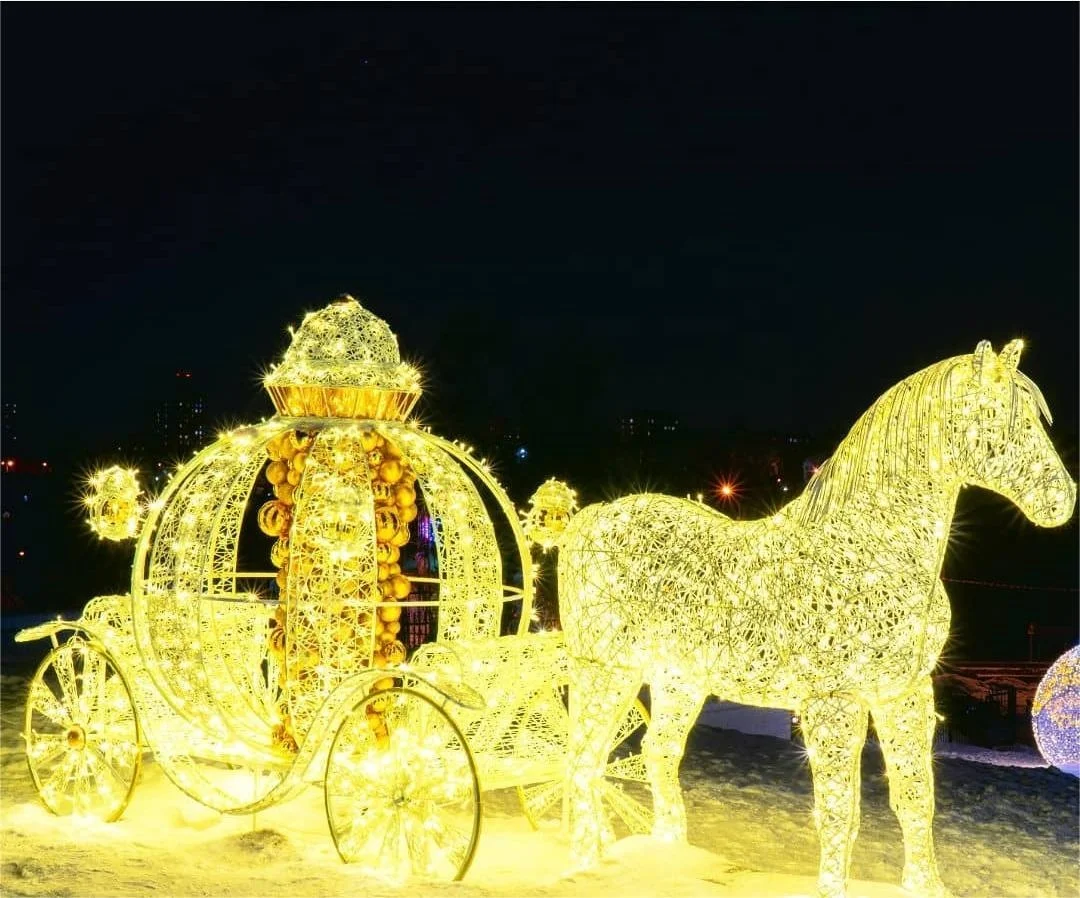 Outdoor 3d led lights horse carriage sculpture commercial christmas light