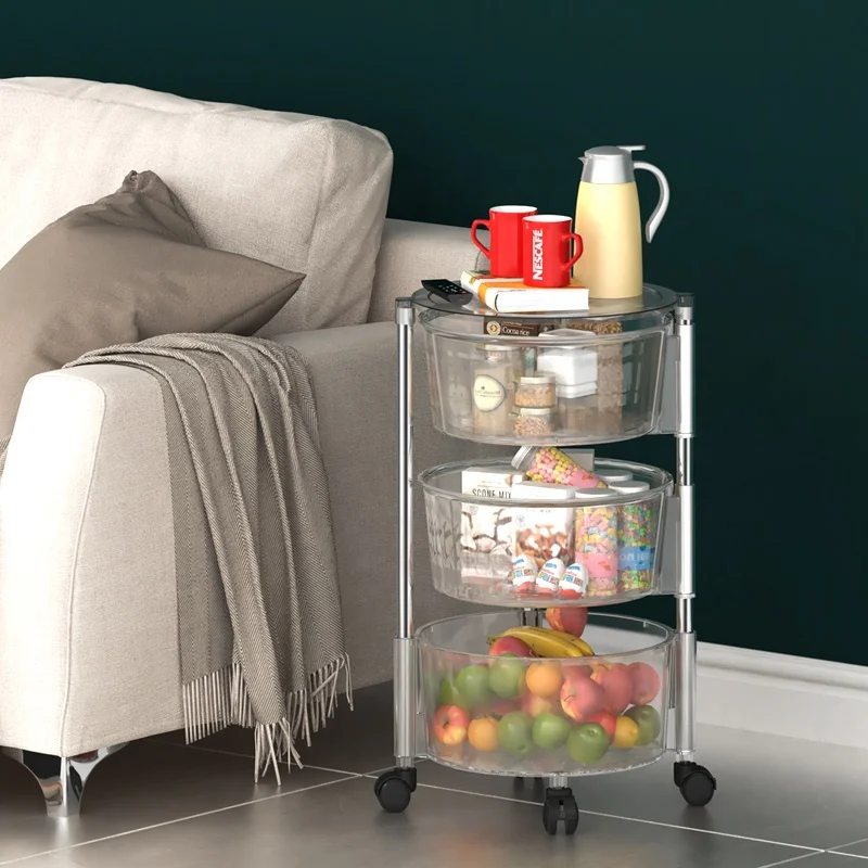 360 Degree Acrylic Rotating Storage Rack Storage Shelf Fruit Vegetable Rack Kitchen Basket Plastic Kitchen Storage Cart